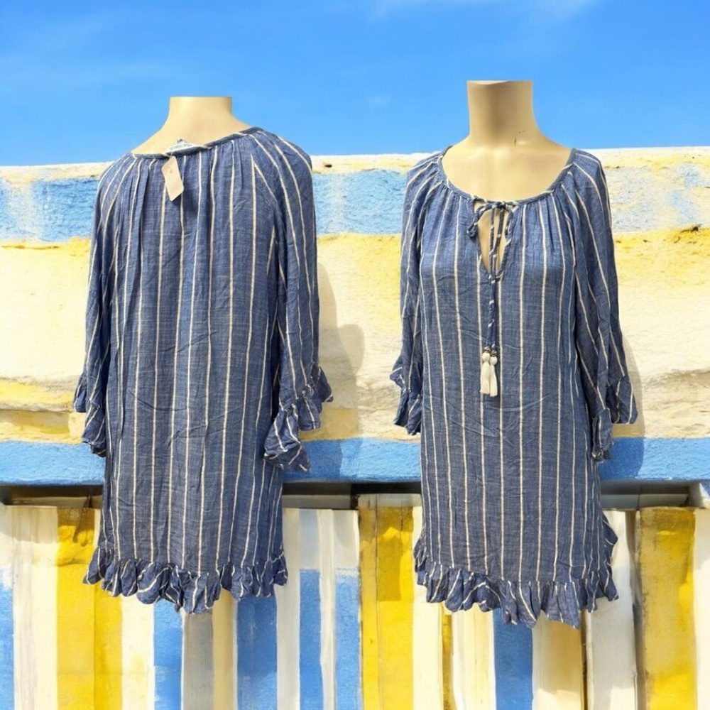 Blue Island, Woman, Dress Beach Time, Blue, Sz M, Long Sleeve, Neckline cord.!